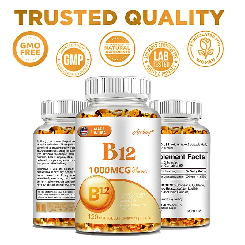 Vitamin B12 - Supports Energy, Metabolism, Relieve Fatigue, Heart Health, Improve Sleep Health