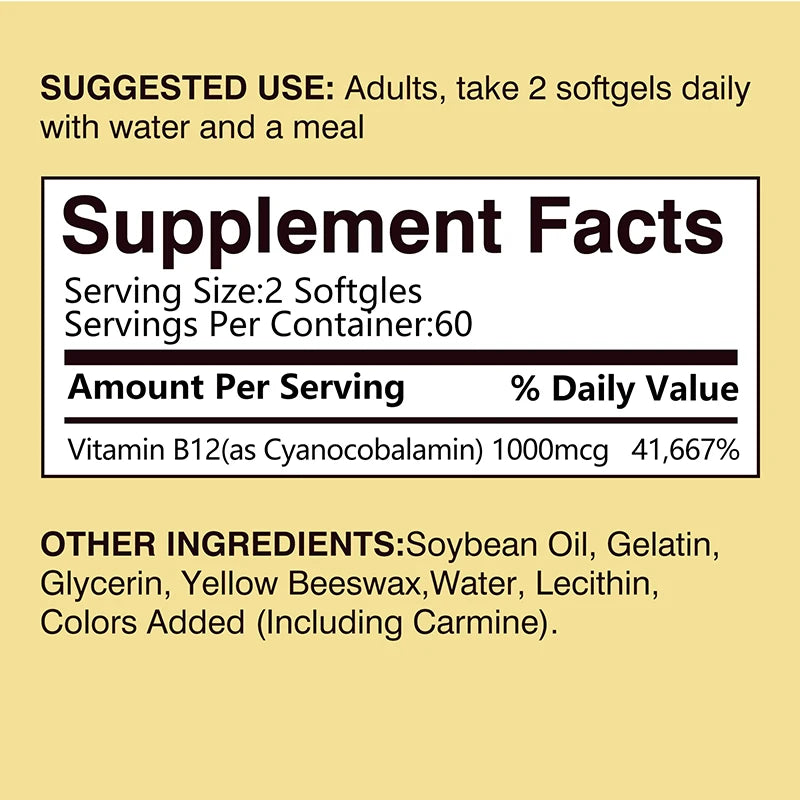 Vitamin B12 - Supports Energy, Metabolism, Relieve Fatigue, Heart Health, Improve Sleep Health