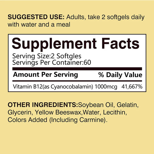Vitamin B12 - Supports Energy, Metabolism, Relieve Fatigue, Heart Health, Improve Sleep Health